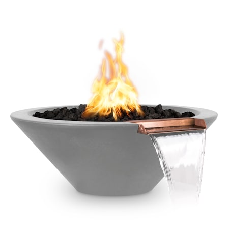The Outdoor Plus 36 Round Cazo Fire & Water Bowl, GFRC Concrete, Natural Gray, Match Lit with Flame Sense, Natural Gas OPT-36RFWFSML-NGY-NG